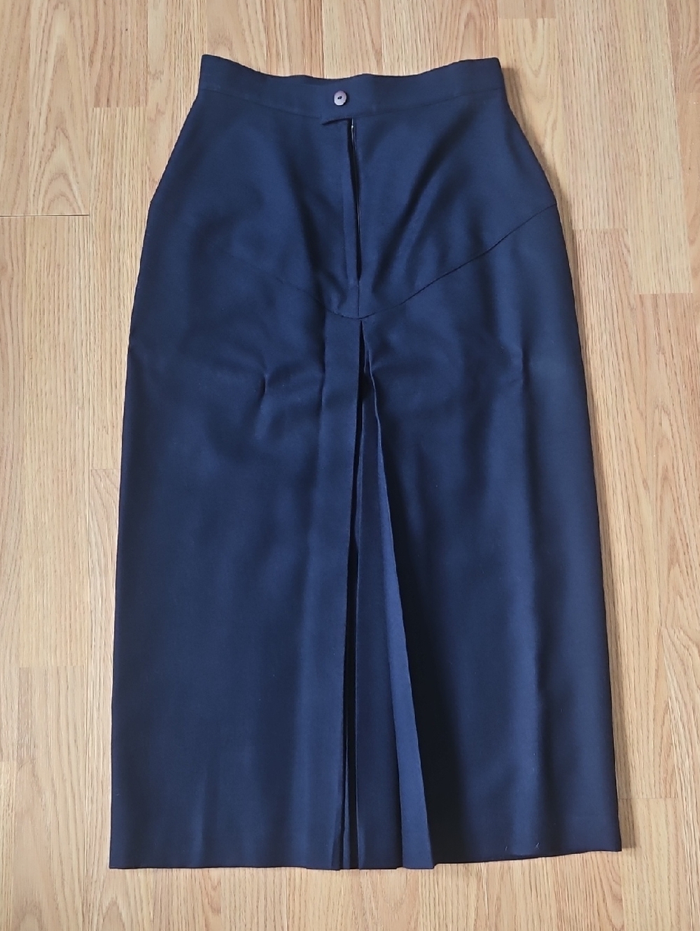 Vintage Navy Wool Pencil Skirt with Front Pleat